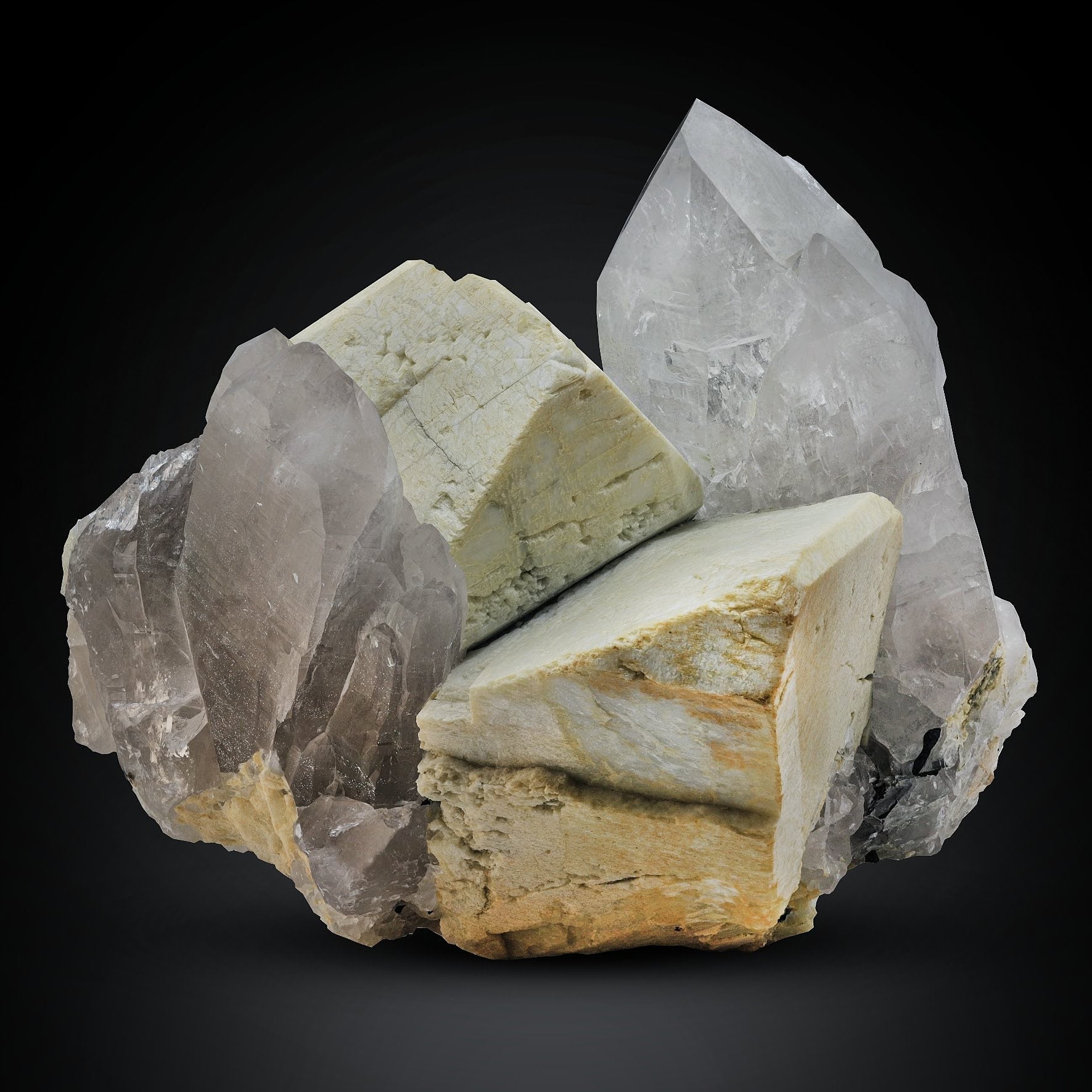Impressive pointed Quartz crystals on Microcline Feldspar from Pakistan