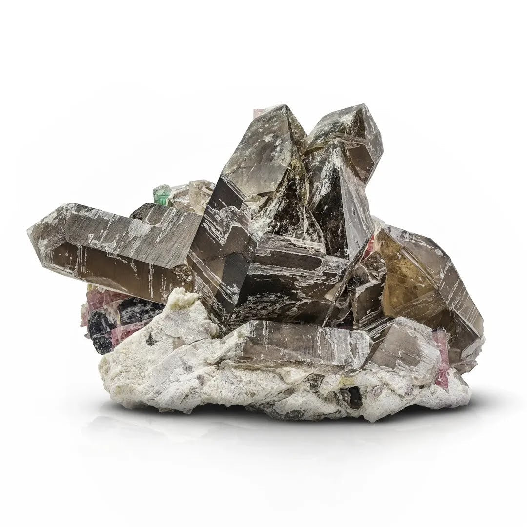 Large Smoky Quartz Cluster with Multicolored Tourmaline Crystals from Afghanistan
