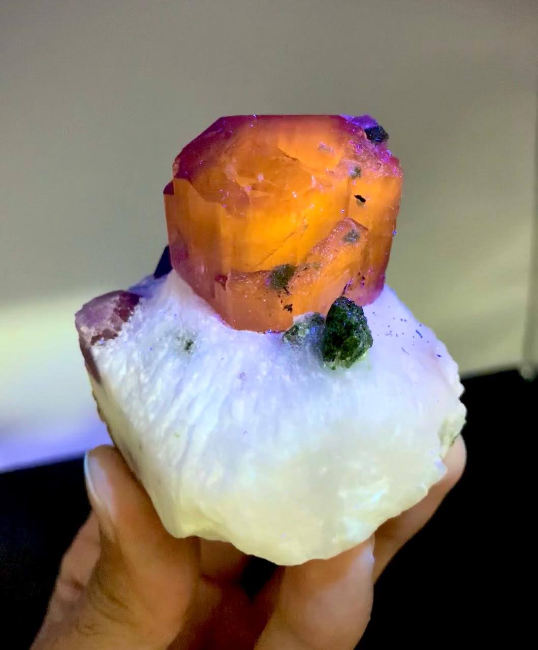 Vibrant Purple Scapolite Crystal on Calcite with Diopside from Afghanistan