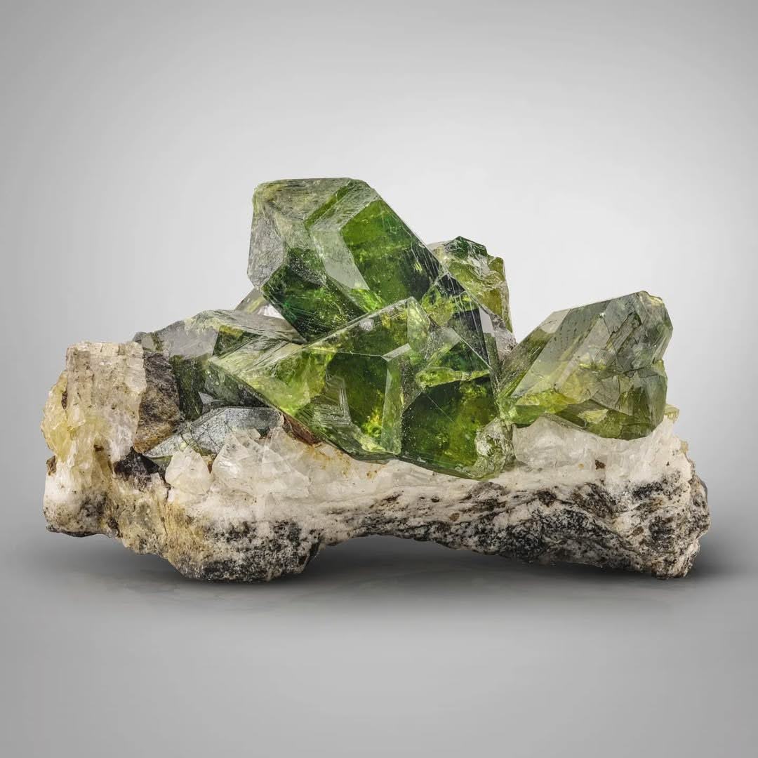 Apple Green Titanite Crystals on Calcite from Pakistan
