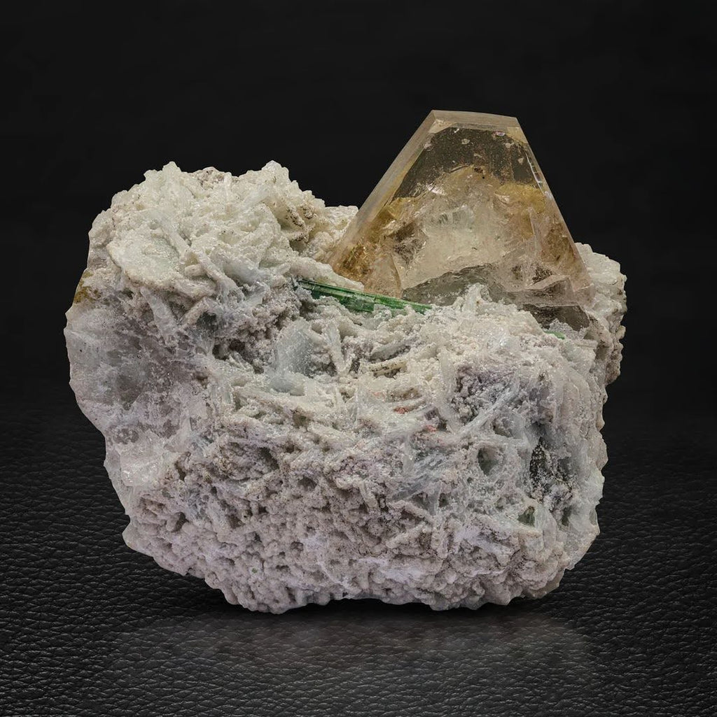 Peach Morganite Crystal with Tourmaline on Cleavelandite from Afghanistan