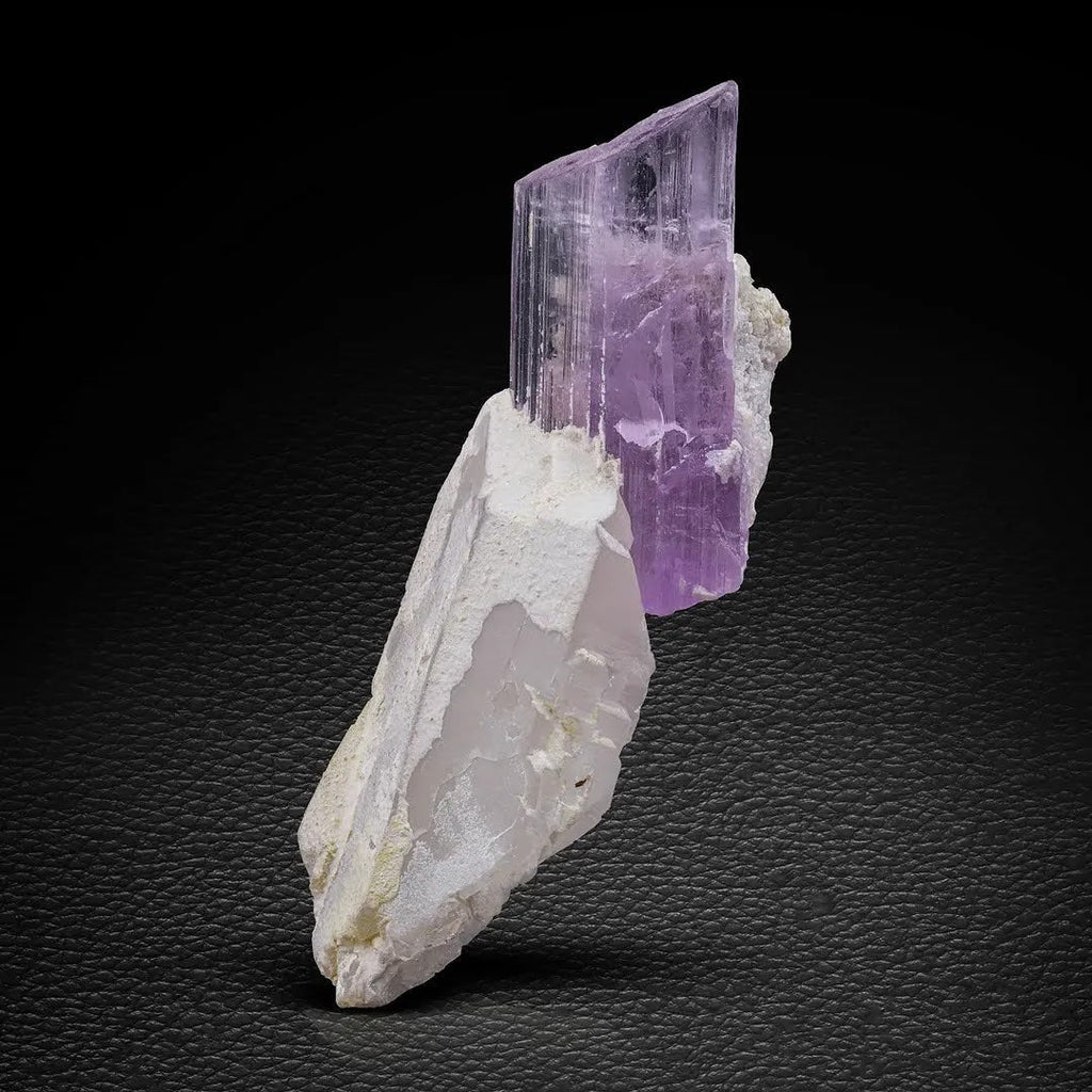 Purplish Pink Kunzite Crystal Perched on Quartz from Afghanistan
