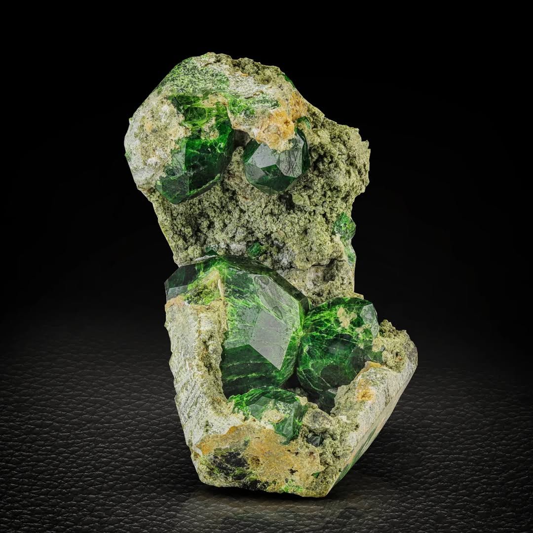 Green Demantoid Garnet Isolated Crystals on Matrix from Azerbaijan