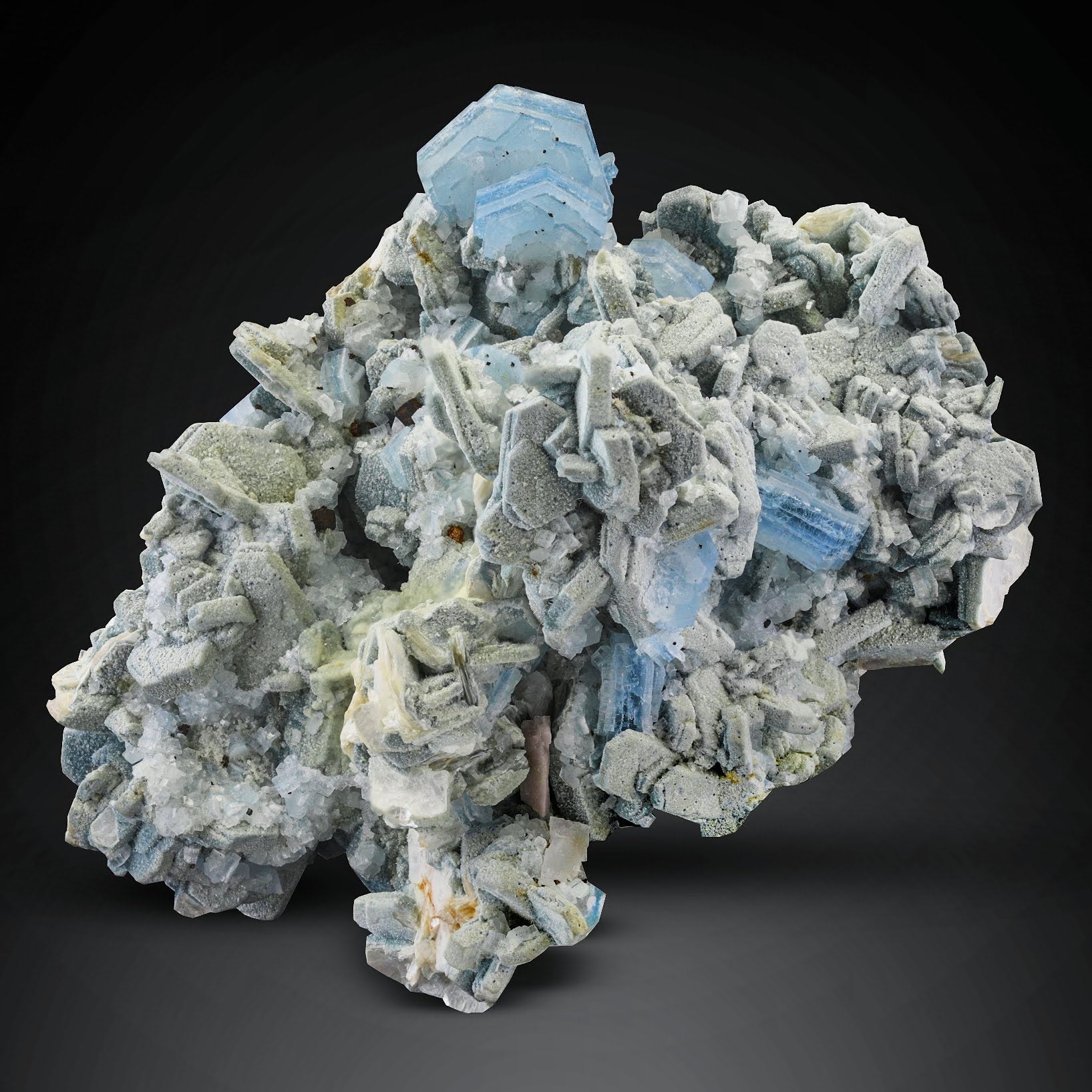 Rare Alkali-rich Blue Beryl Vorobyevite crystals on Muscovite from Afghanistan