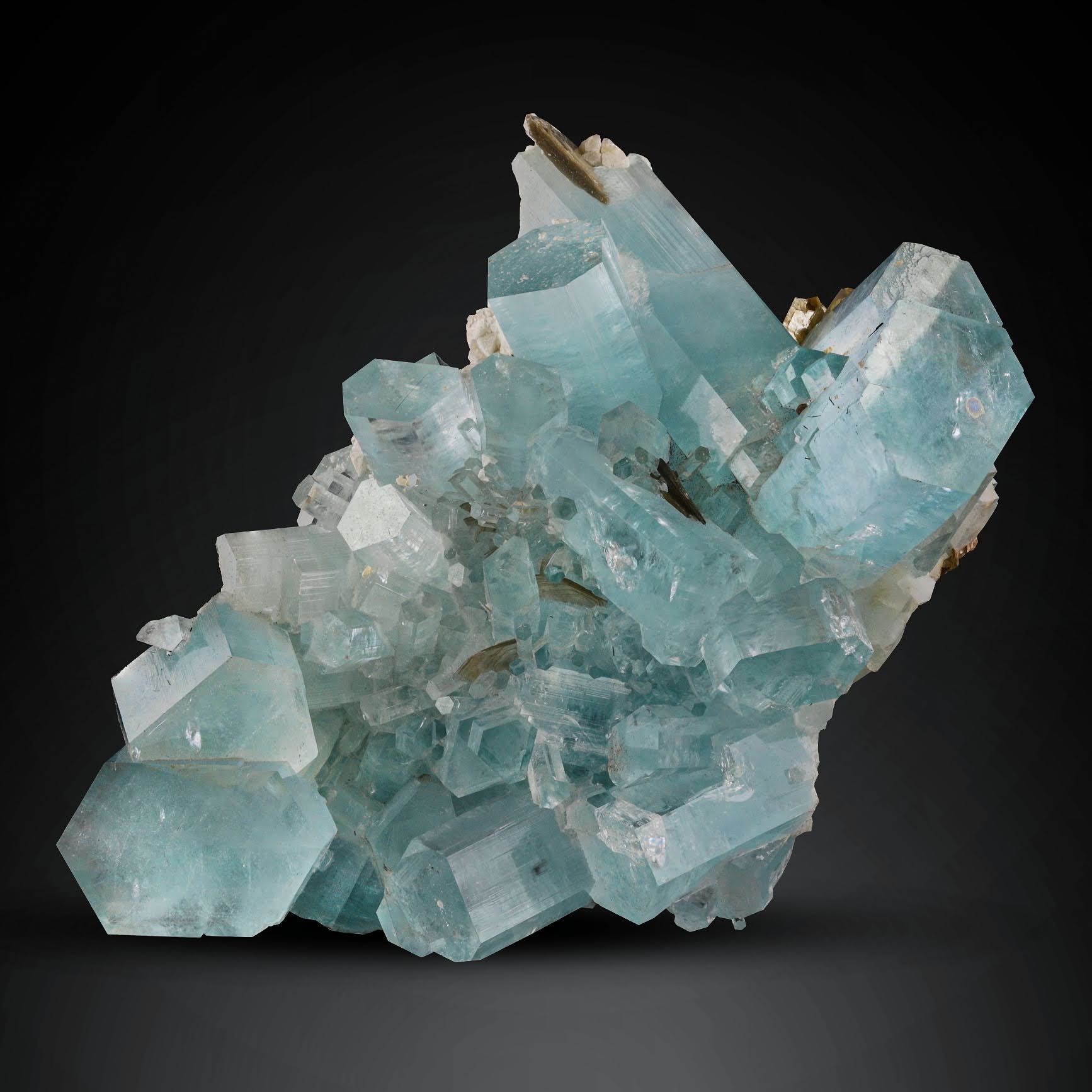 typical aqua-blue color Aquamarine cluster with Muscovite From Pakistan