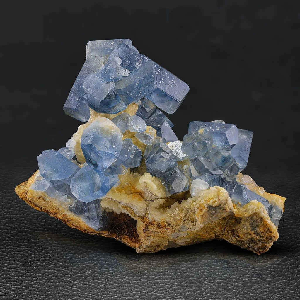 Vibrant Blue Celestite Crystals on Calcite Matrix  from Afghanistan