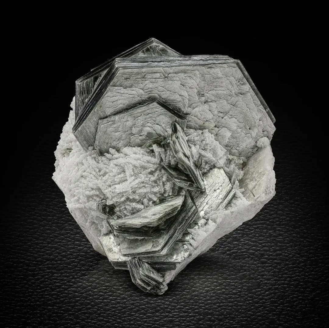 Aggregate of Thick Muscovite Mica Sheets Crystals on Albite from Pakistan