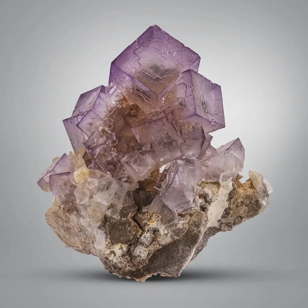 Purple color Fluorite crystals with Calcite from Afghanistan