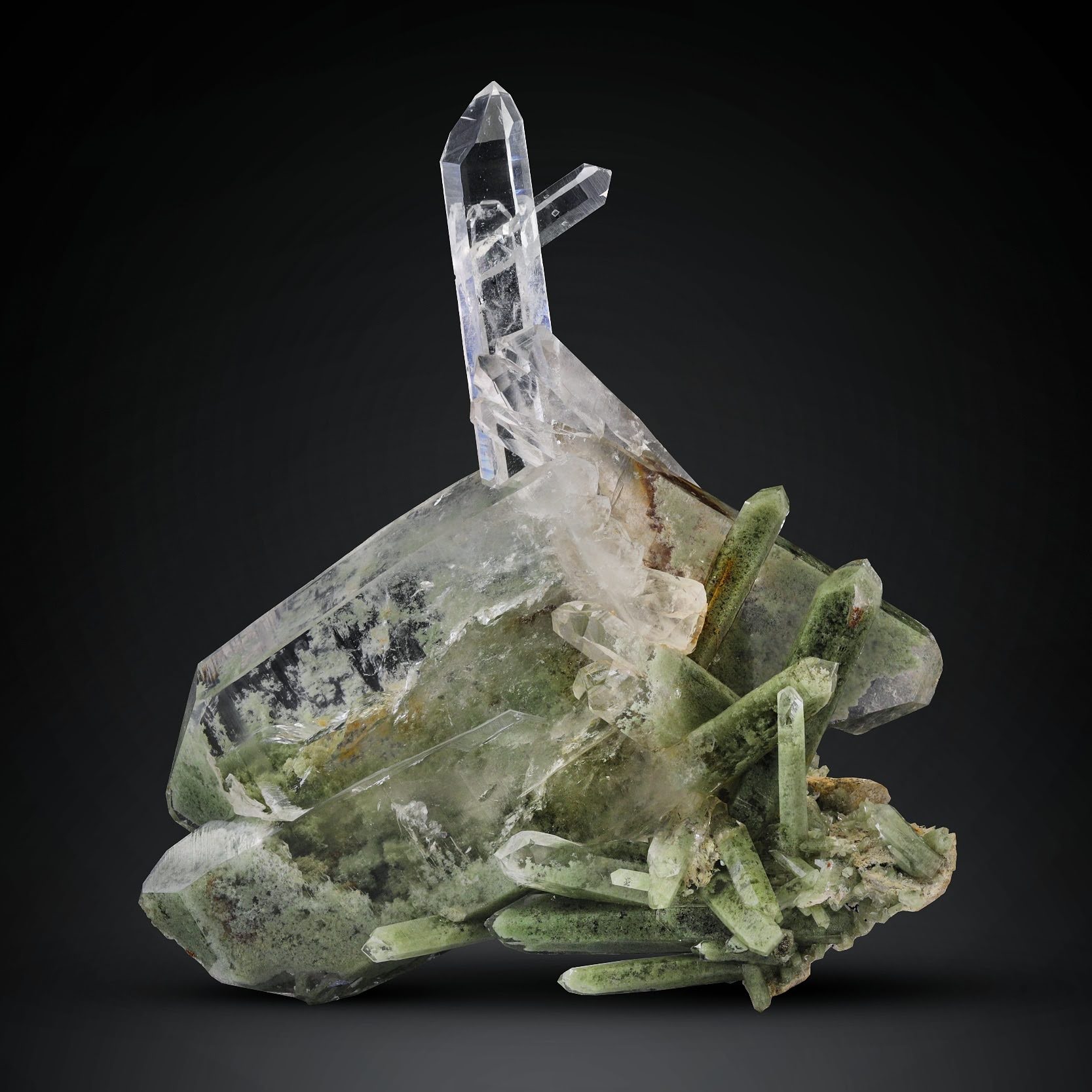 Cluster of Clear Quartz with Chlorite Quartz Crystals from Pakistan