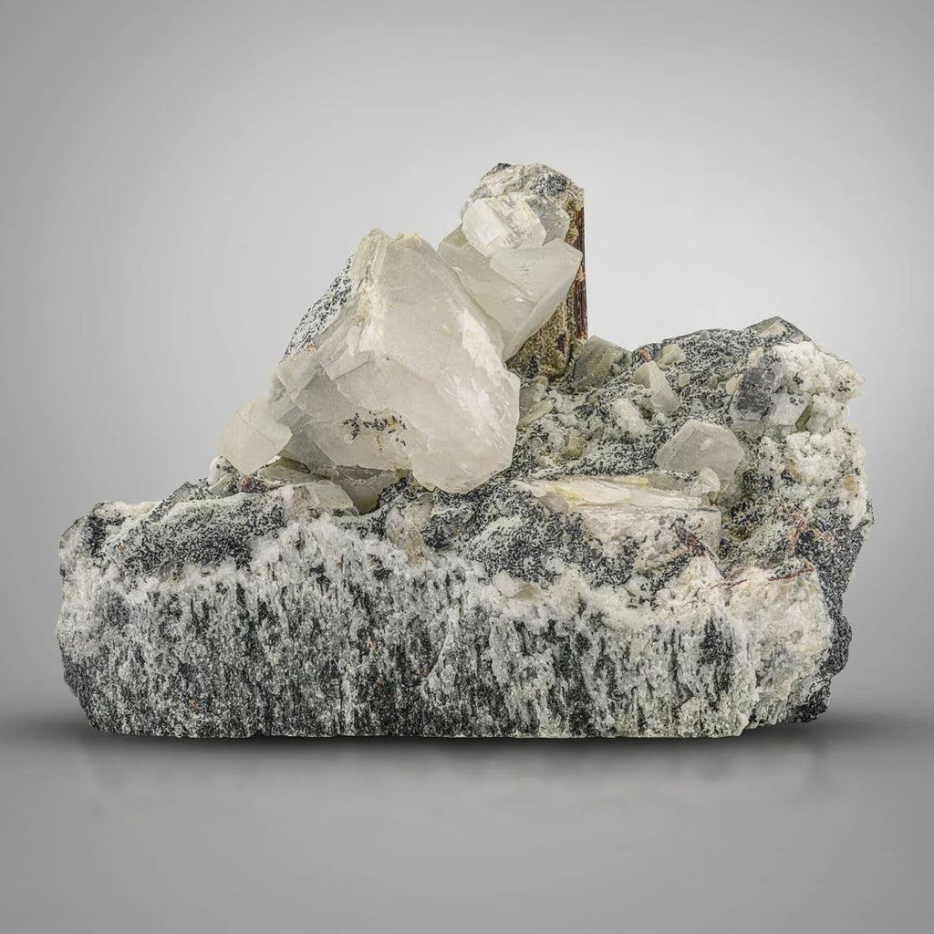 Rare Single Brown Rutile Crystal on Matrix with Calcite from Pakistan