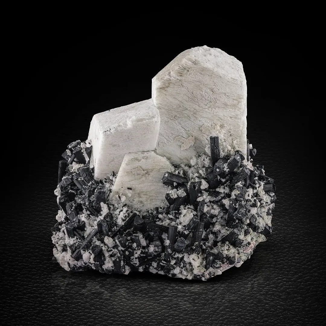 Twinned Microcline Feldspar Crystals with Black Tourmaline from Pakistan