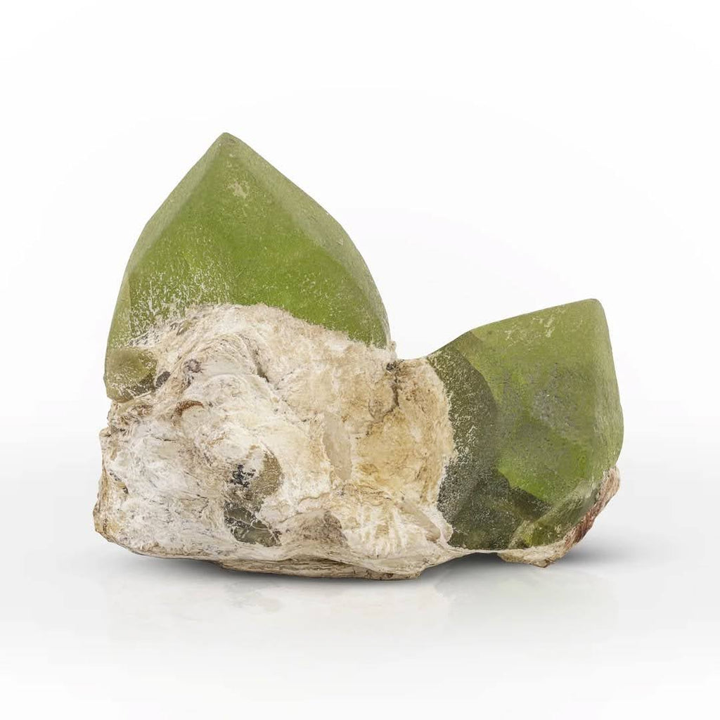 Apple-Green Couple of Peridot Crystals on Matrix from Pakistan