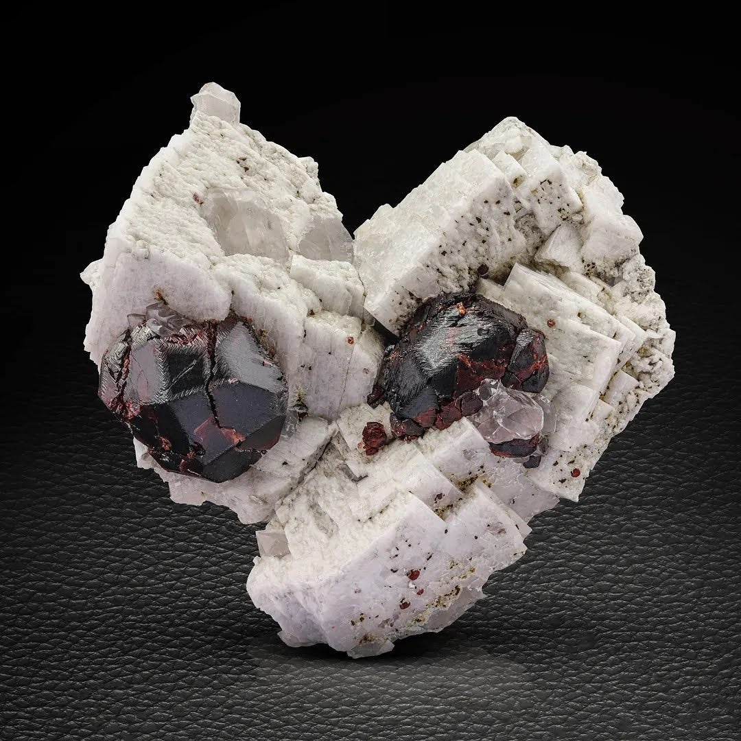 Red Spessartine Garnet Crystals on Albite with Quartz from Pakistan