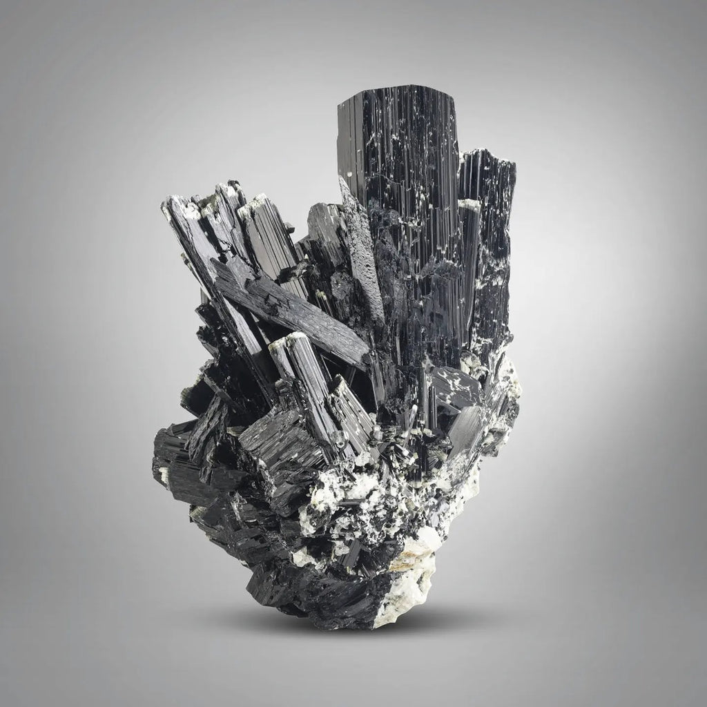 Lustrous cluster of Aegirine crystals with white Albite from Pakistan