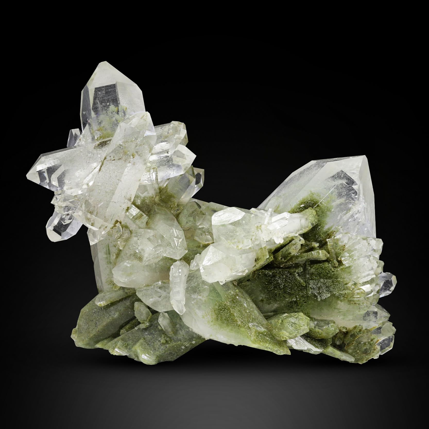 Terminated Chlorite Quartz cluster with excellent quality from Pakistan