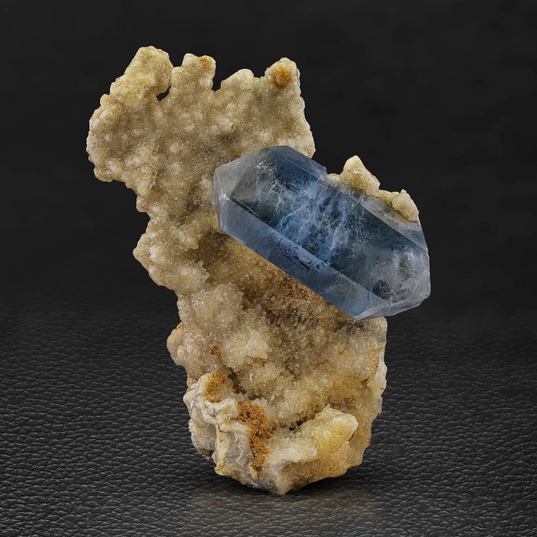 Blue 4.5 cm High Double Terminated Celestite on Calcite from Afghanistan