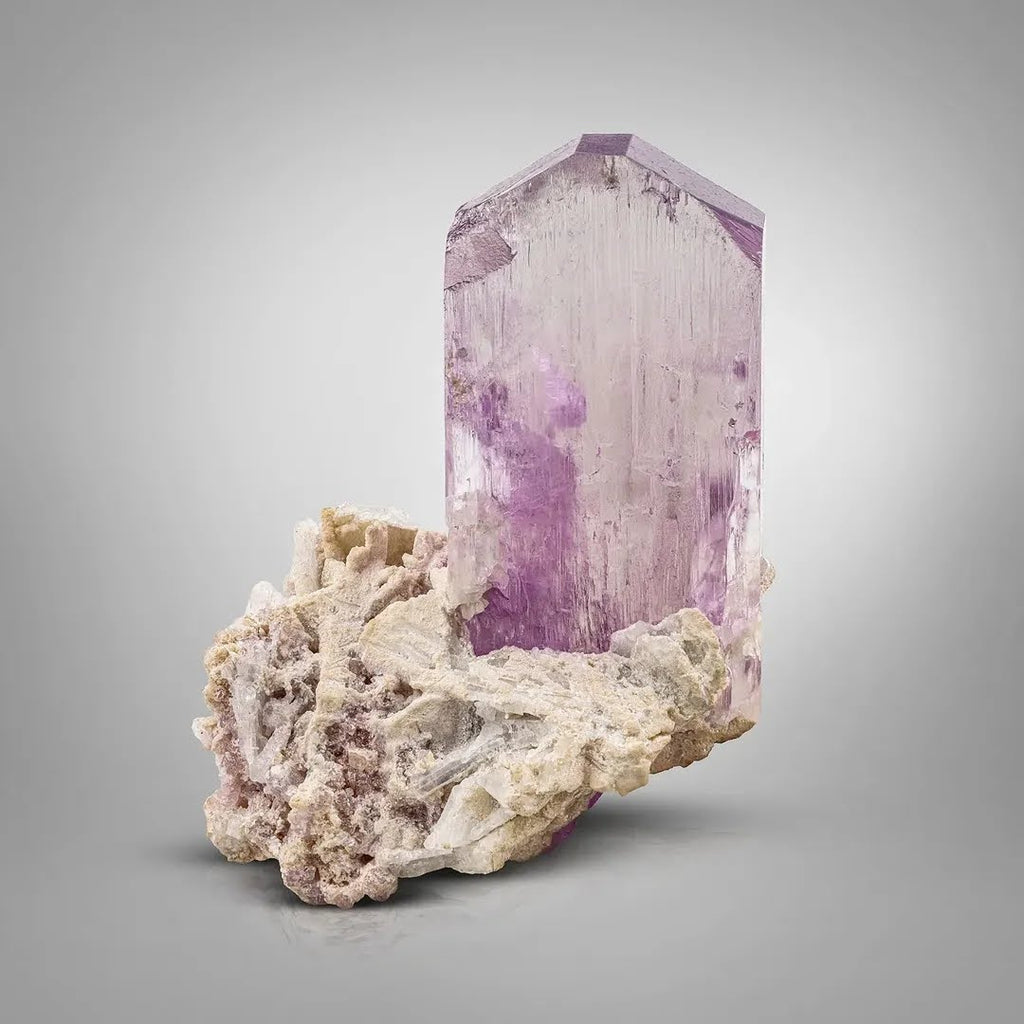 Purplish Pink Free Standing Kunzite Crystal on Albite from Afghanistan