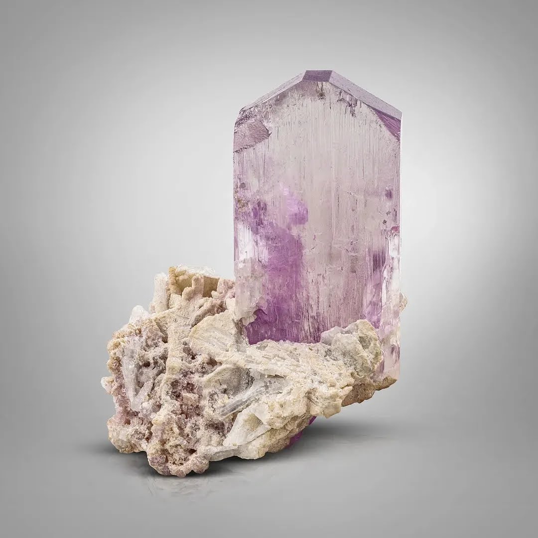 Purplish Pink Free Standing Kunzite Crystal on Albite from Afghanistan