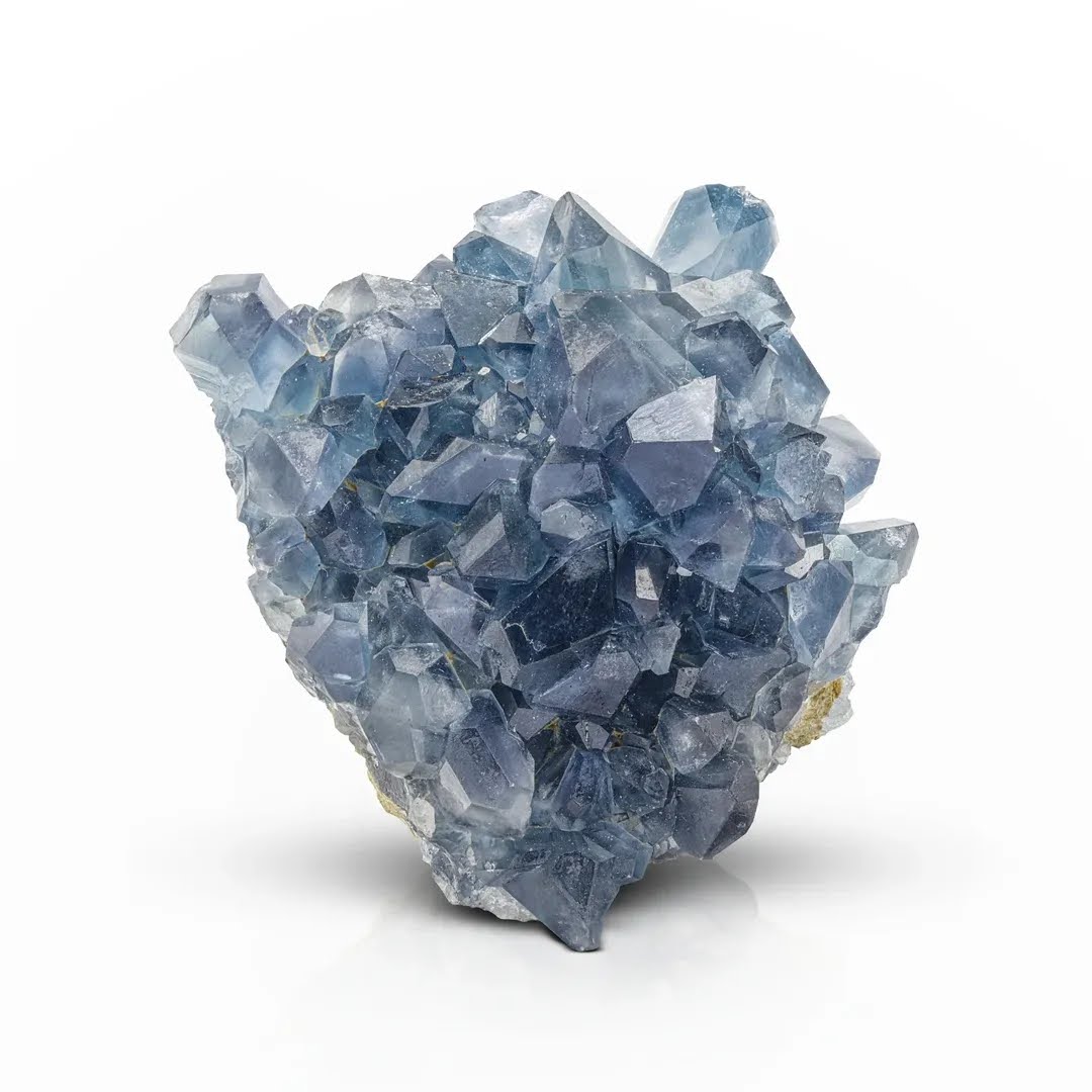 Dark Blue Celestite Crystal Cluster on Calcite from Afghanistan