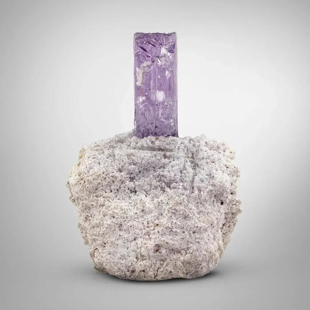 Vivid Purple Free Standing Kunzite Crystal on Albite from Afghanistan