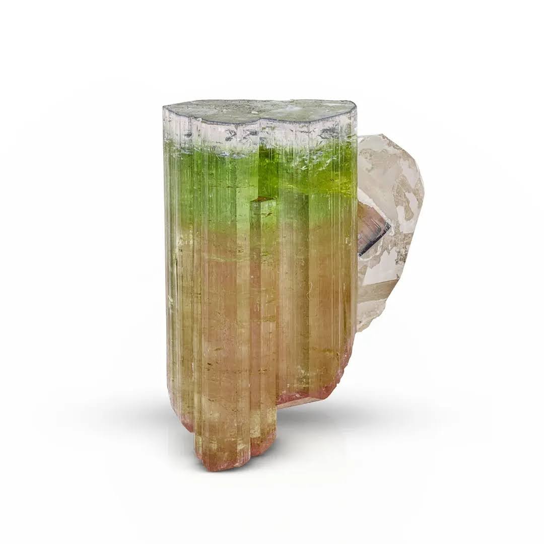 Double Terminated tri-color Tourmaline on Smoky Quartz from Afghanistan