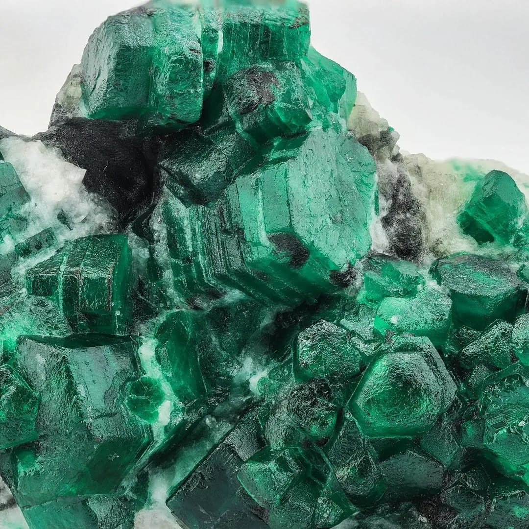 Deep Green Emerald Crystals on Calcite Matrix from Pakistan