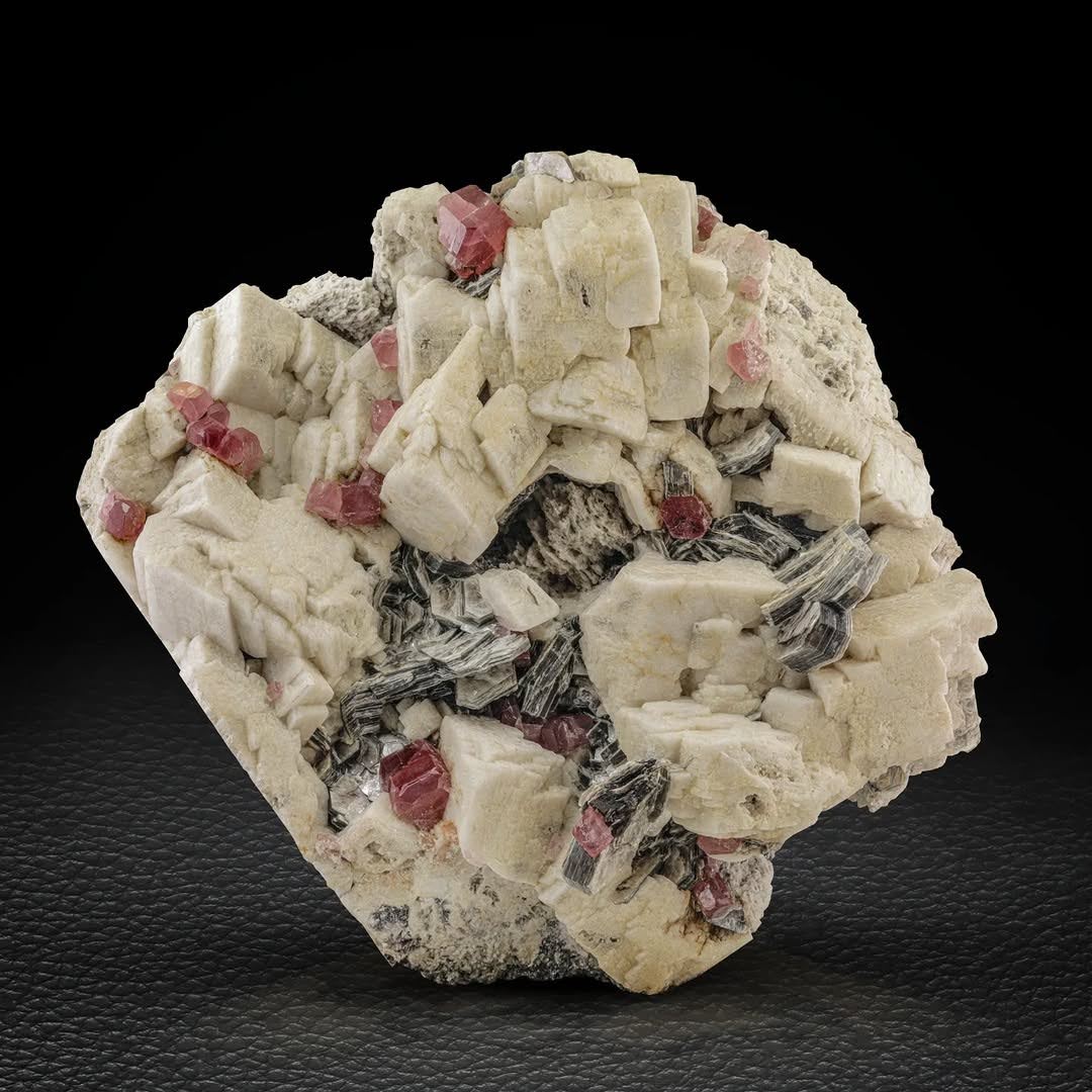 Specimen of Red Apatite Crystals on Albite with Muscovite from Pakistan