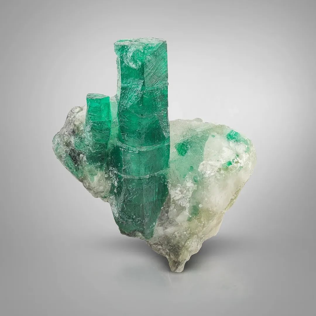 Free Standing Green Emerald Crystals on Calcite Matrix from Pakistan