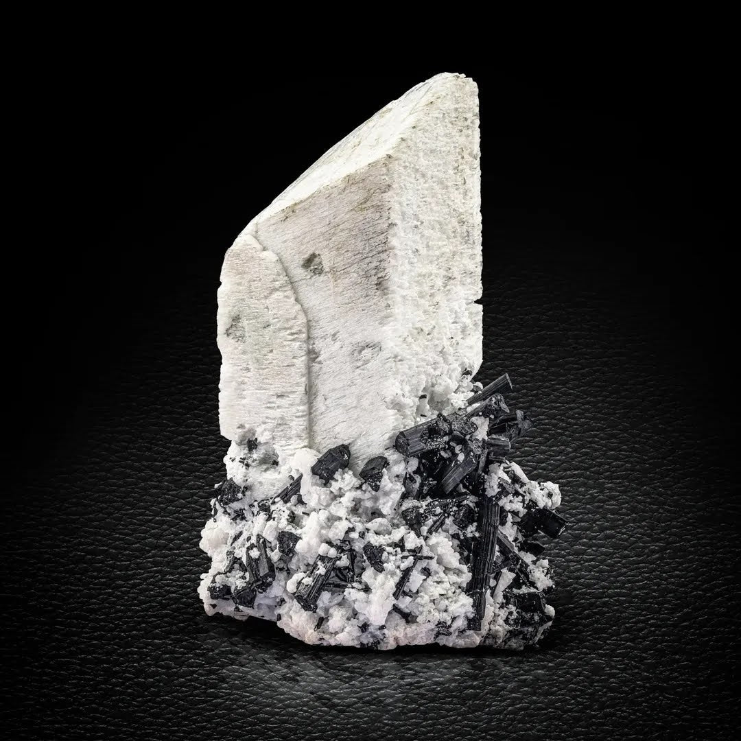 Etched Microcline Feldspar with Schorl Black Tourmaline from Pakistan