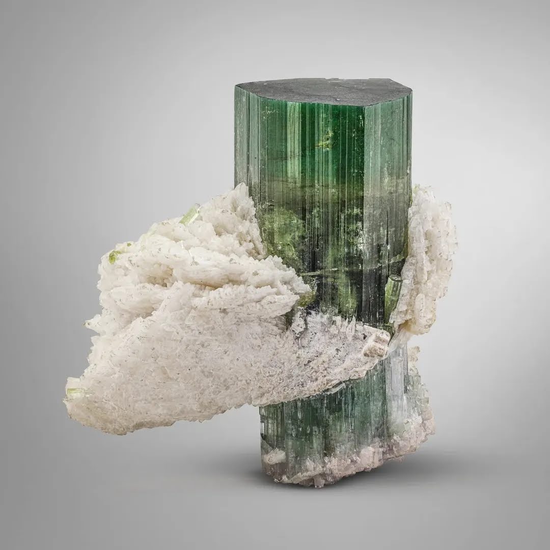 Double Terminated Green Tourmaline on Cleavelandite Rossetts Matrix from Afghanistan