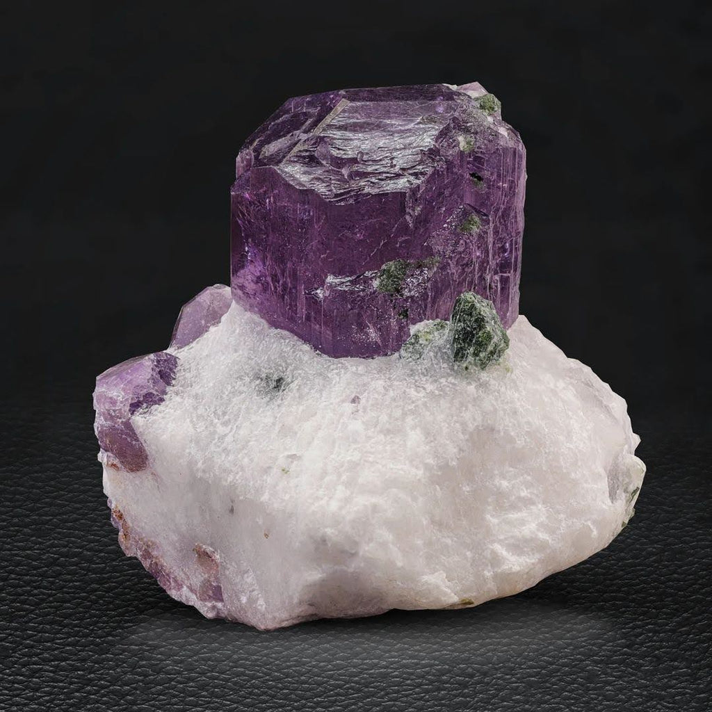Vibrant Purple Scapolite Crystal on Calcite with Diopside from Afghanistan