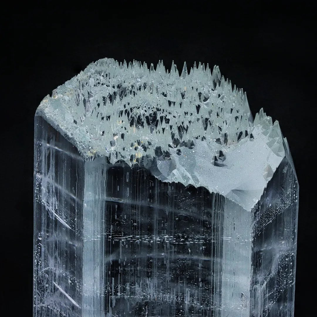 Etched Sharp Terminated Aquamarine Crystal on Albite from Pakistan
