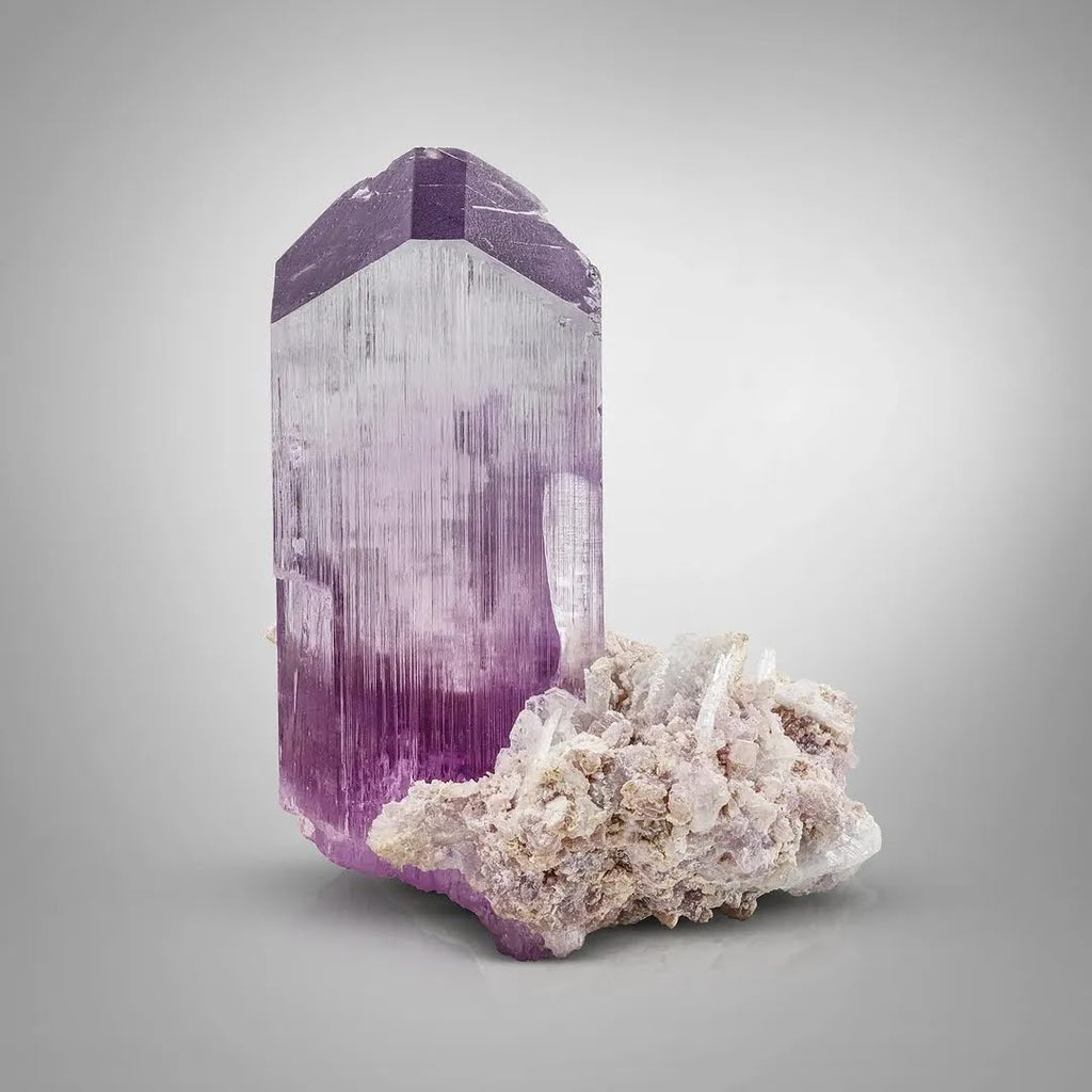 Purplish Pink Free Standing Kunzite Crystal on Albite from Afghanistan