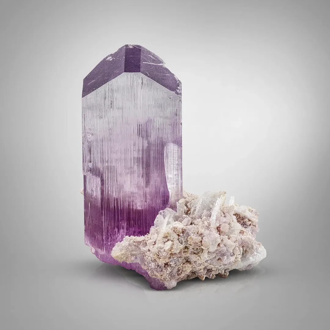 Purplish Pink Free Standing Kunzite Crystal on Albite from Afghanistan