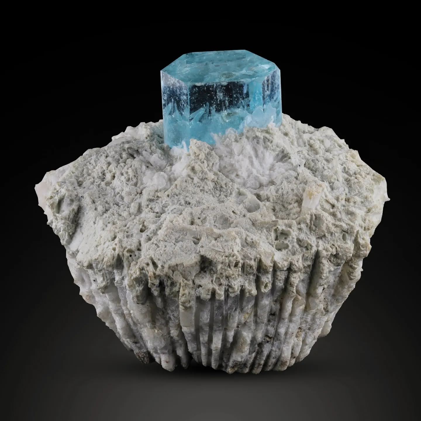 blue Aquamarine crystal on Albite matrix From Pakistan