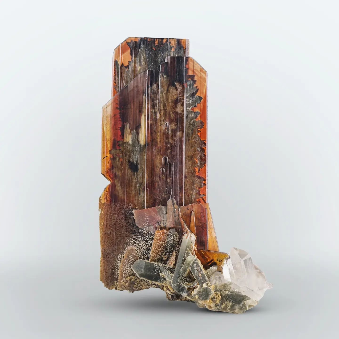 Impressive tabular vibrant red Brookite crystal on Quartz from Pakistan