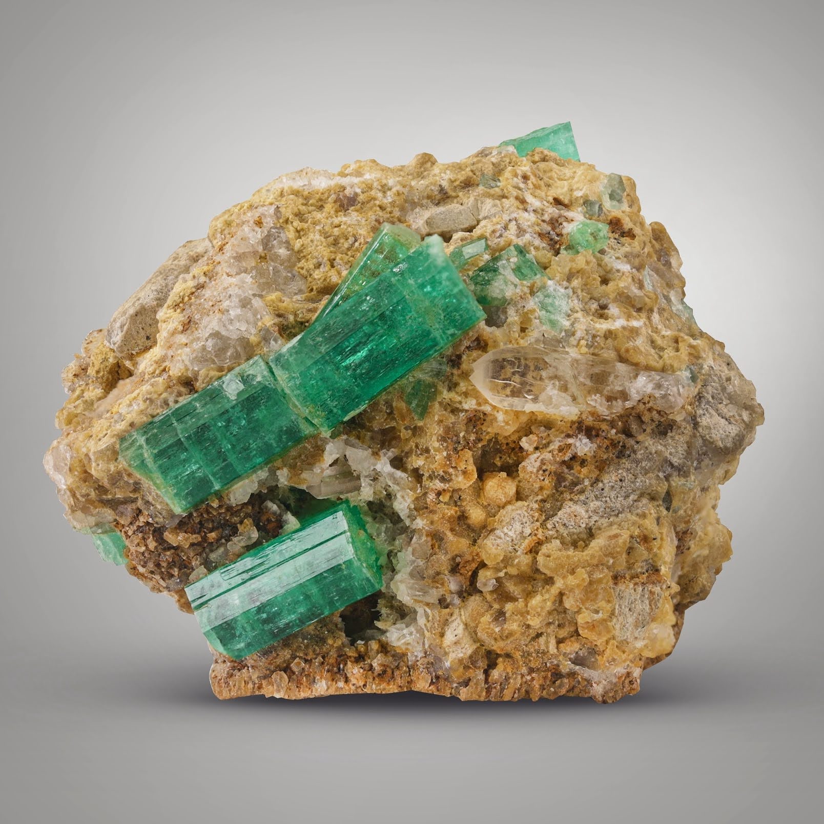 Radiant Green Emerald crystals nicely positioned on Calcite from Afghanistan