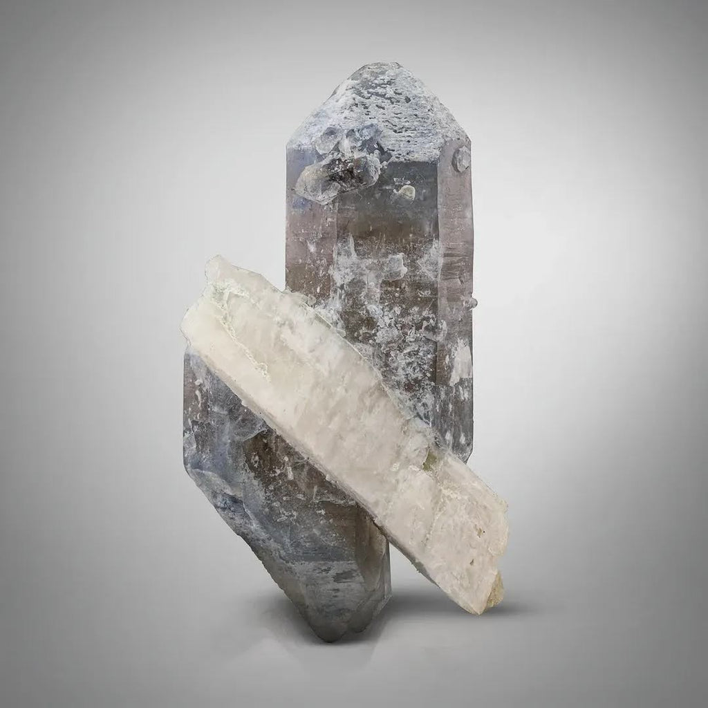 Bi color Double Terminated Smoky Blue Quartz Crystal with Albite from Afghanistan
