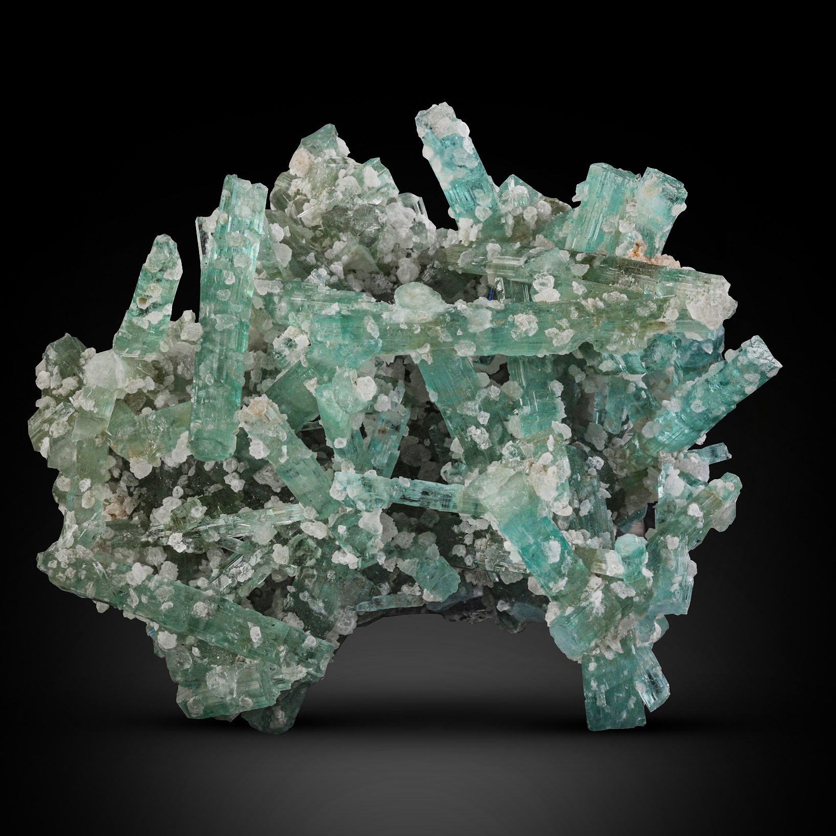 cluster of Light Blue Tourmaline crystals with white Albite  from Afghanistan