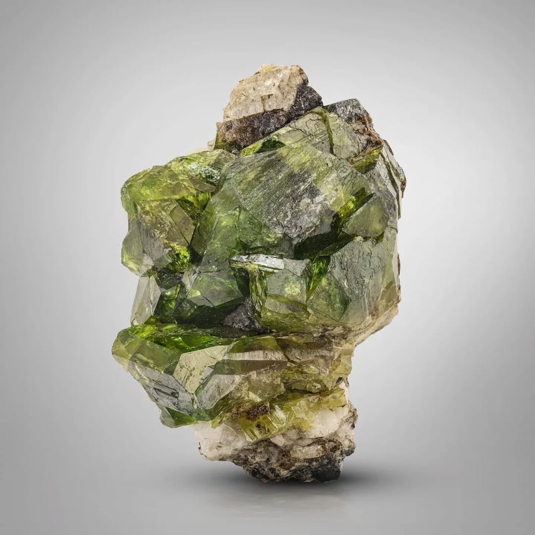 Apple Green Titanite Crystals on Calcite from Pakistan