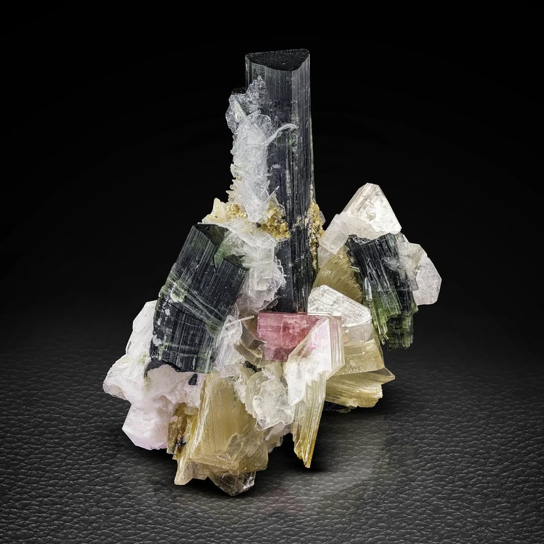 Free Standing Green Cap Tourmaline Crystal with Apatite and Albite from Pakistan