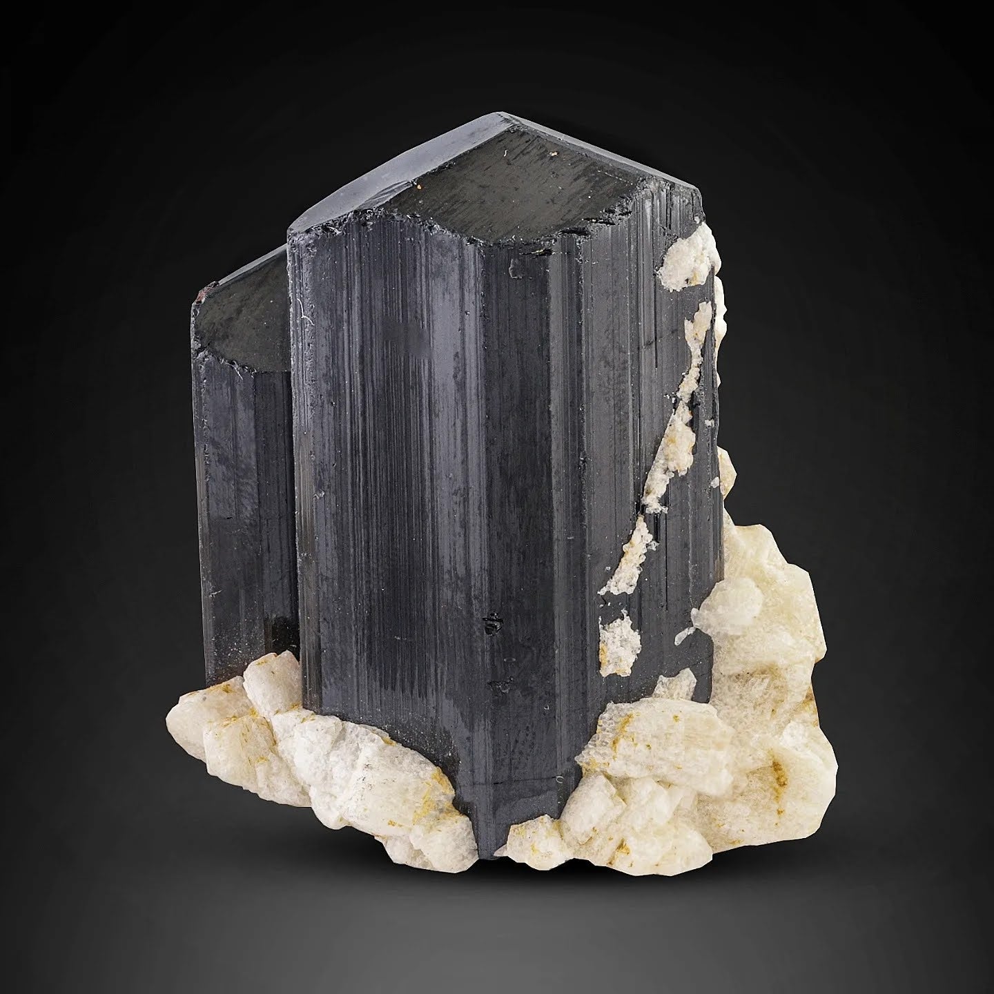 Black Tourmaline crystal with white Albite matrix from Afghanistan