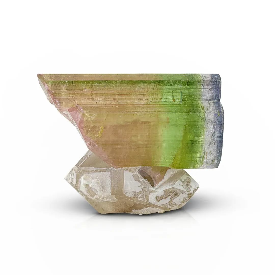 Double Terminated tri-color Tourmaline on Smoky Quartz from Afghanistan