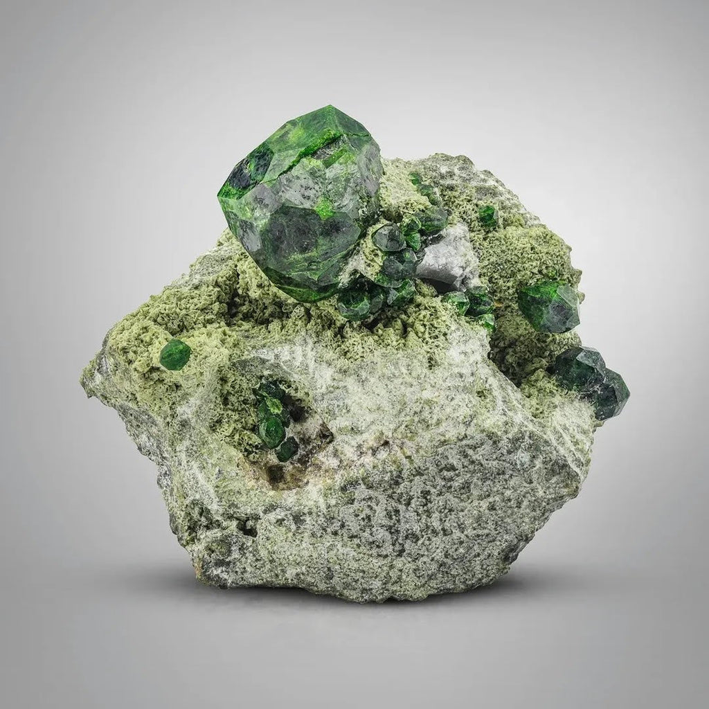 Vibrant Green Demantoid Garnet Isolated Crystals on Matrix from Iran