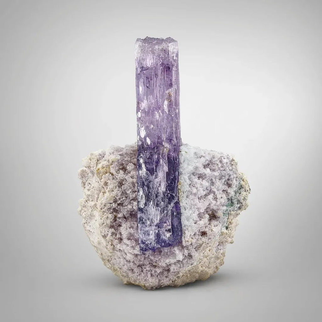 Vivid Purple Free Standing Kunzite Crystal on Albite from Afghanistan