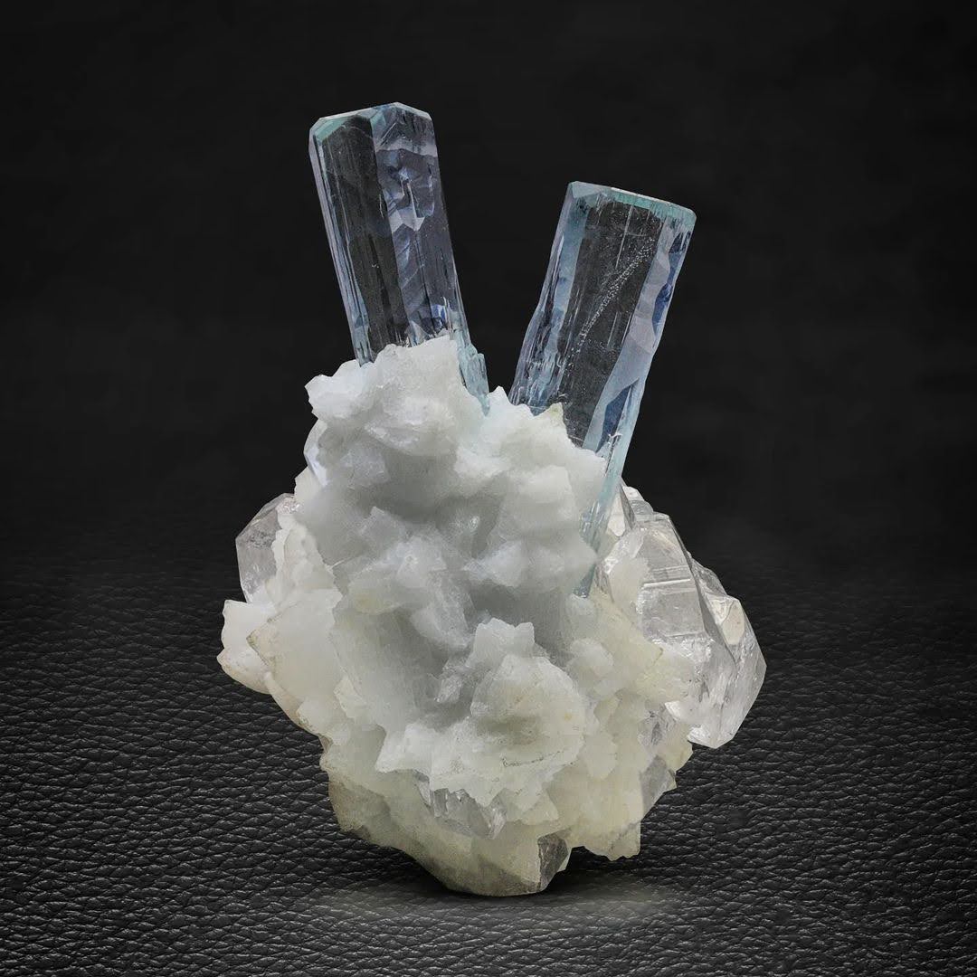 Free Standing Aquamarine Crystals on Albite with Quartz from Pakistan