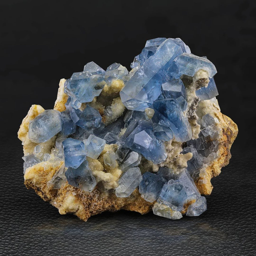 Vibrant Blue Celestite Crystals on Calcite Matrix  from Afghanistan