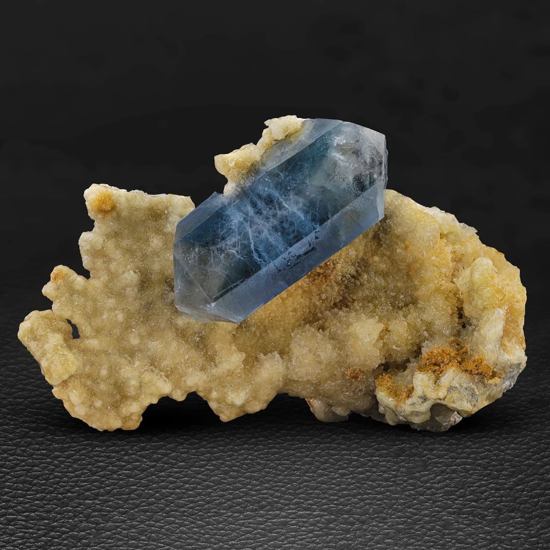 Blue 4.5 cm High Double Terminated Celestite on Calcite from Afghanistan
