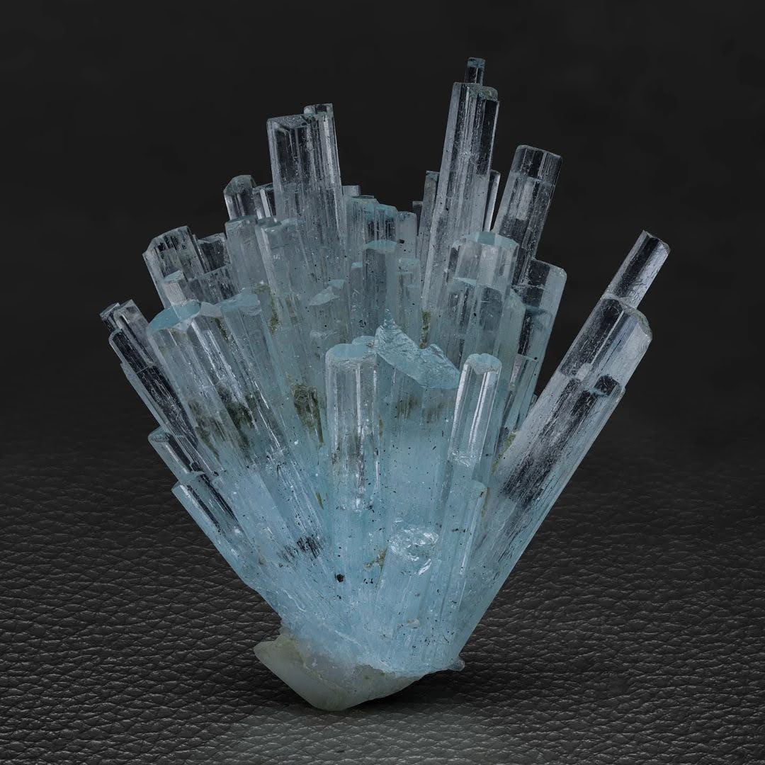Cluster of Elongated Aquamarine Crystals with Quartz from Pakistan