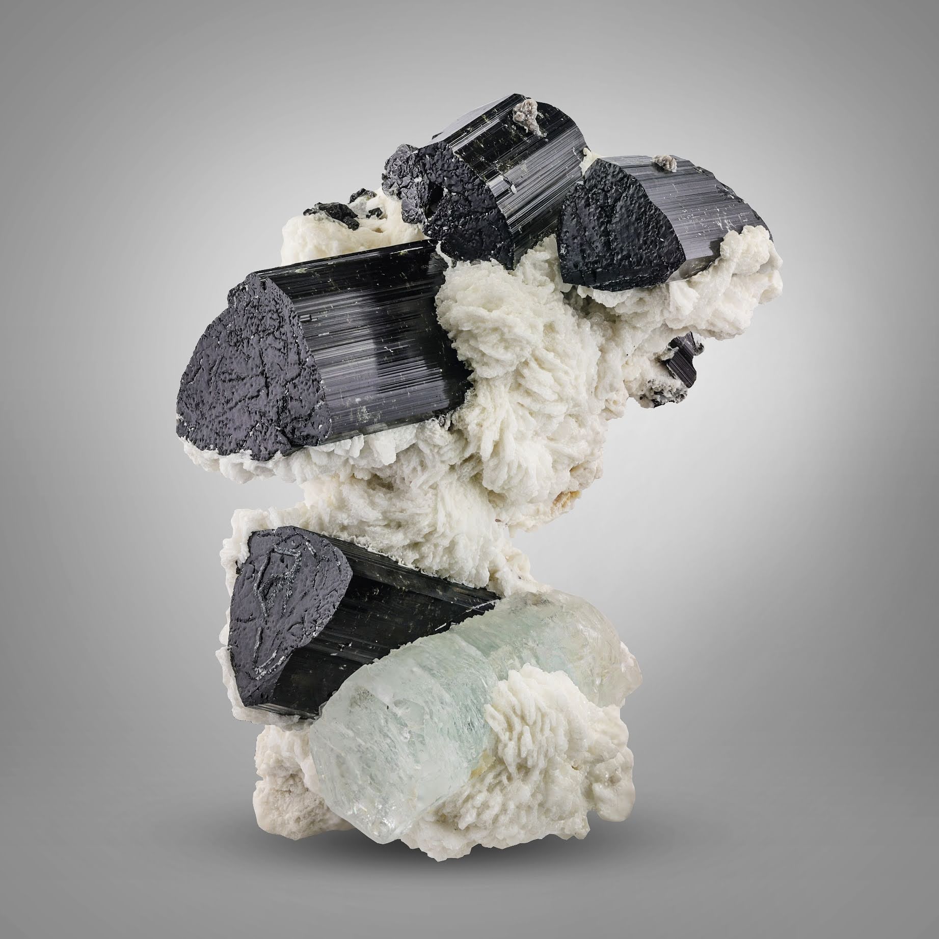 Artistic sculptural of Black Tourmaline with Aquamarine Crystals From Pakistan